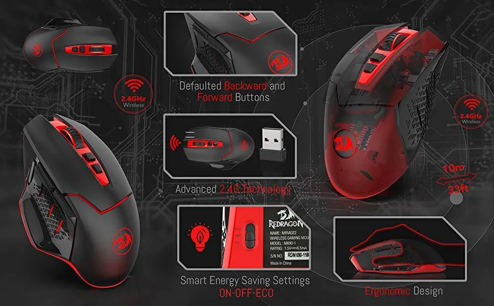 YZ Premiums | Dragon Steel Series | Wireless Gaming Mouse w/ 8 Buttons
