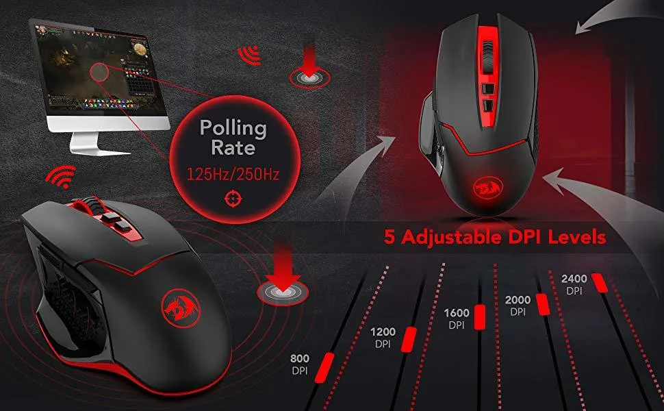 YZ Premiums | Dragon Steel Series | Wireless Gaming Mouse w/ 8 Buttons