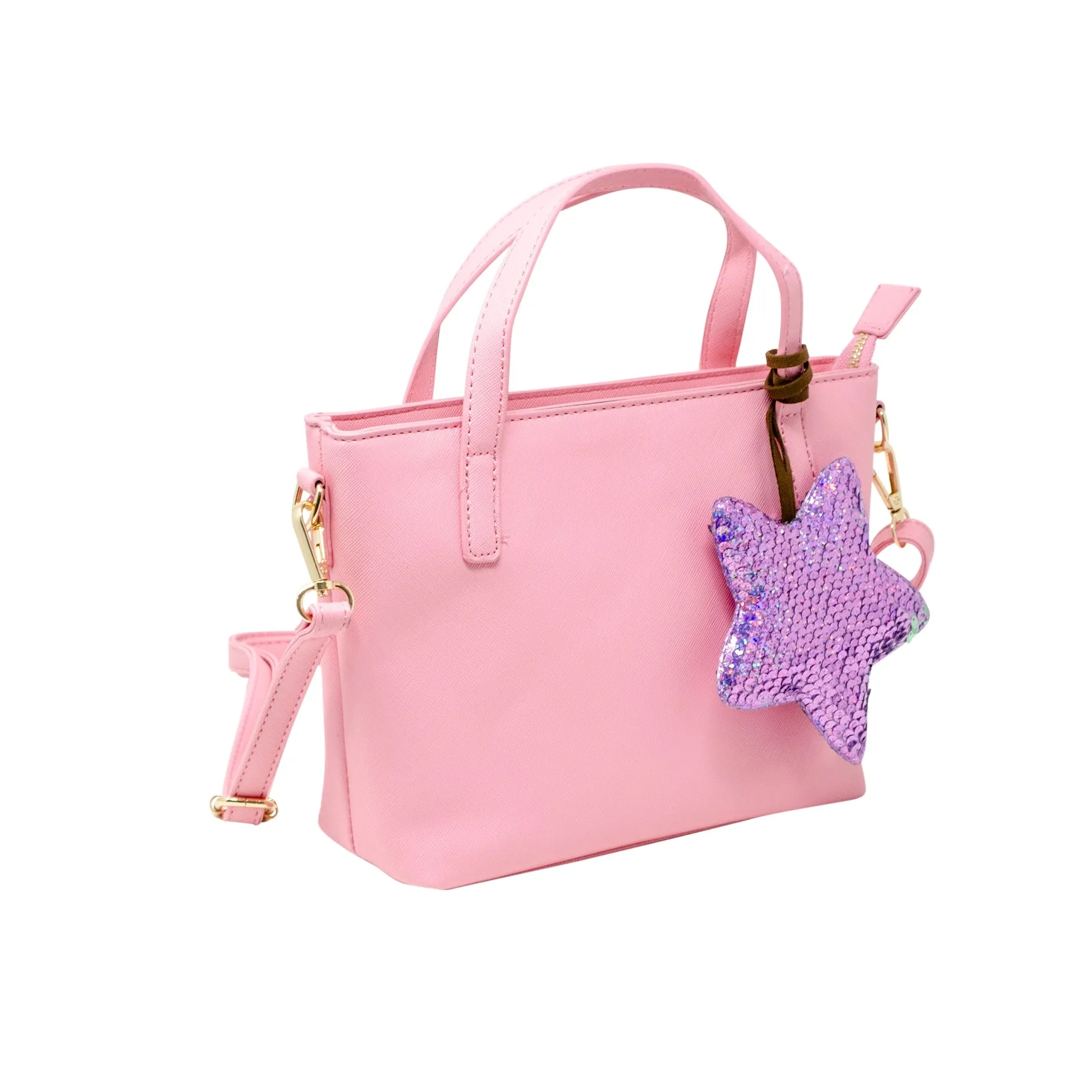 Zomi Gems Leather Tote Bag w/Charm - Pink w/Star